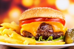 hamburger with fries