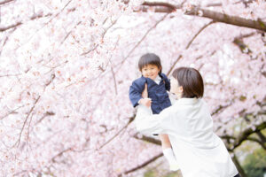 ママと一緒に桜撮影
